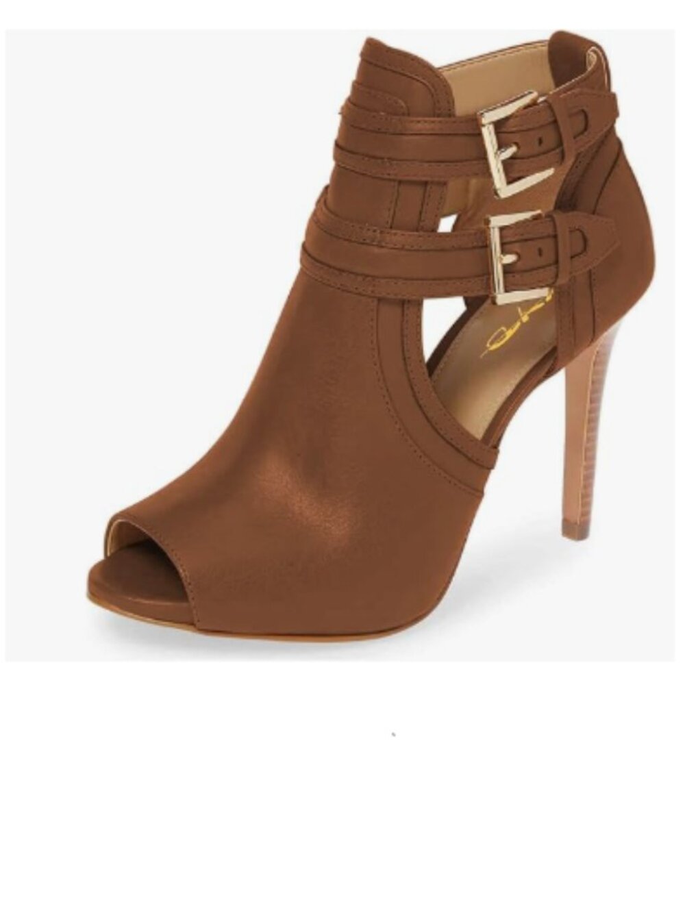 XYD Brown Peep Toe Sandal Ankle Booties Dual Buckled Straps Stiletto Heels Pumps